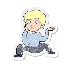 retro distressed sticker of a cartoon boy doing crazy dance
