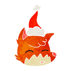 retro cartoon of a fox face wearing santa hat