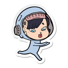 sticker of a cartoon astronaut woman