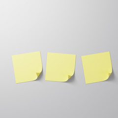 Empty sticky yellow notes on gray background - mockup template on gray background. 3D rendering