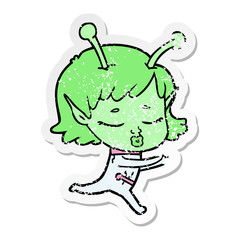 distressed sticker of a cartoon alien girl