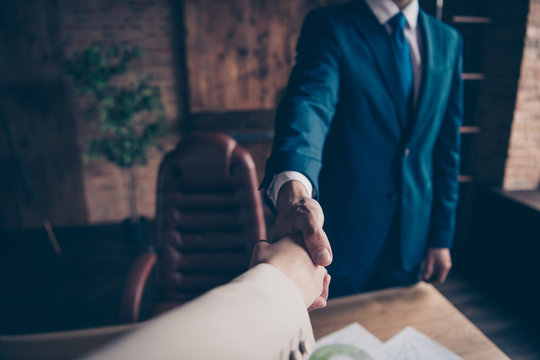 Close Up First Person Photo She Her Business He Him His Achievement Glad People Shake Arms Signature Understanding Come Common Conclusion Union Unity Unite Office Wearing Formal Wear