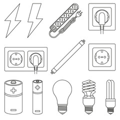 12 line art black and white electric elements set