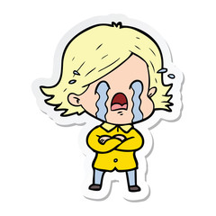 sticker of a cartoon woman crying