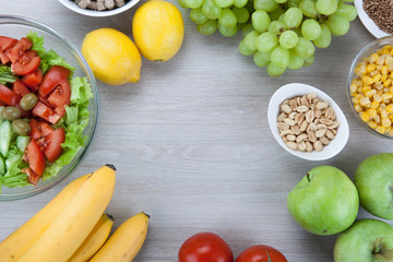diet plan with fresh vegetables and fruits on the table