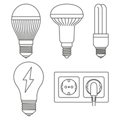 5 line art black and white electric elements set