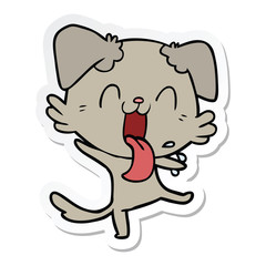 sticker of a cartoon panting dog