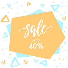 Abstract shape copy space with SALE lettering and triangle pattern on background. 