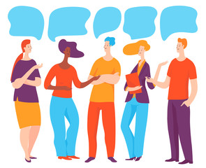 Fototapeta premium Vector illustration with managers people taking conversation 