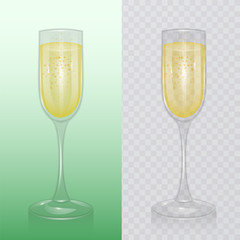 The champagne glass, Mock up, template of glassware for alcoholic drinks, champagne flute, Realistic vector illustration