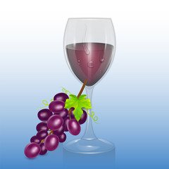 Transparent vector wine glass with red wine, template of glassware for alcoholic drinks. Realistic vector illustration