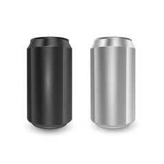 Set of Aluminum cans of Black and Silver colors, isolated on white background. The image of the empty layout for your design, 3D vector Illustration