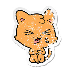 Obraz na płótnie Canvas distressed sticker of a cartoon hissing cat