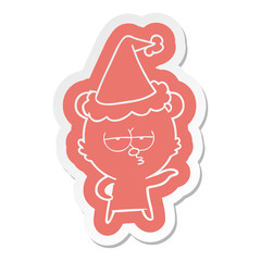 bored polar bear cartoon  sticker of a wearing santa hat
