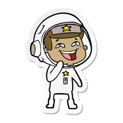 sticker of a cartoon laughing astronaut