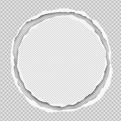 Round paper with torn edges in center of squared background. Vector illustration