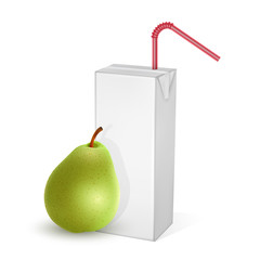 The carton packages of Milk or juice, isolated on light background. carton packages with pear juice, White pack Mockup, vector illustration of Realistic template