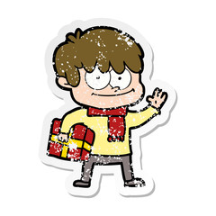 distressed sticker of a happy cartoon man