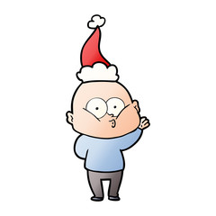 gradient cartoon of a bald man staring wearing santa hat