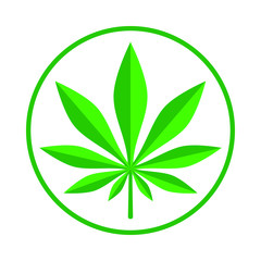 Cannabis leaf graphic icon. Cannabis green sign in the circle isolated on white background. Vector illustration
