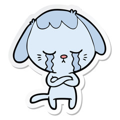 sticker of a cute puppy crying cartoon