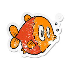 distressed sticker of a cartoon fish