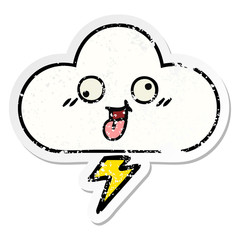 distressed sticker of a cute cartoon storm cloud