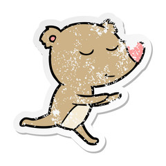 distressed sticker of a happy cartoon bear running
