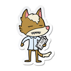 sticker of a cartoon office wolf showing teeth