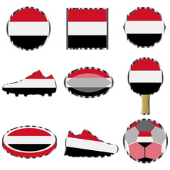 Set with the image of the flag of Yemen. Vector.