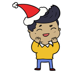 line drawing of a man laughing wearing santa hat