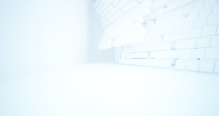 Abstract white parametric interior with window. 3D illustration and rendering.