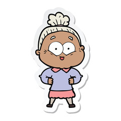sticker of a cartoon happy old woman