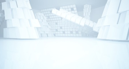 Abstract white parametric interior with window. 3D illustration and rendering.