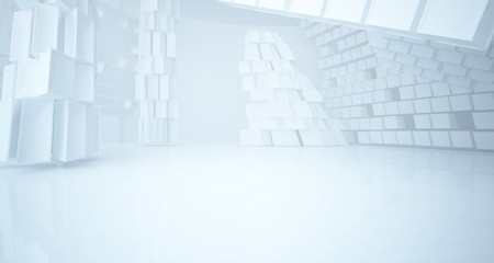Abstract white parametric interior with window. 3D illustration and rendering.