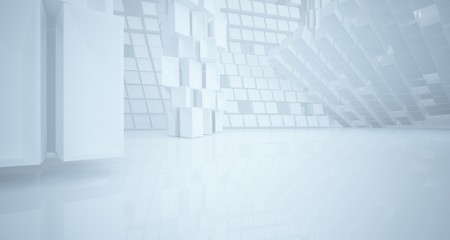 Abstract white parametric interior with window. 3D illustration and rendering.