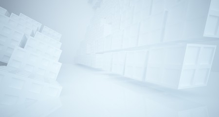 Abstract white parametric interior with window. 3D illustration and rendering.