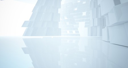 Abstract white parametric interior with window. 3D illustration and rendering.