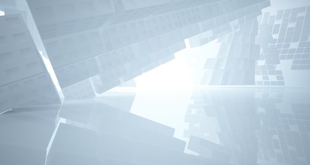 Abstract white parametric interior with window. 3D illustration and rendering.