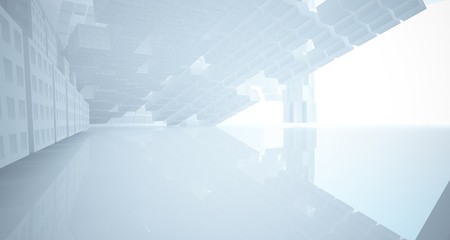 Fototapeta premium Abstract white parametric interior with window. 3D illustration and rendering.