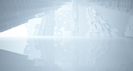 Abstract white parametric interior with window. 3D illustration and rendering.