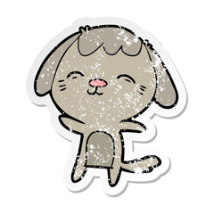 distressed sticker of a happy cartoon dog