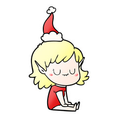 happy gradient cartoon of a elf girl wearing santa hat