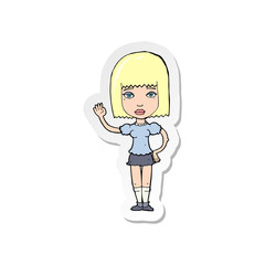 sticker of a cartoon woman waving