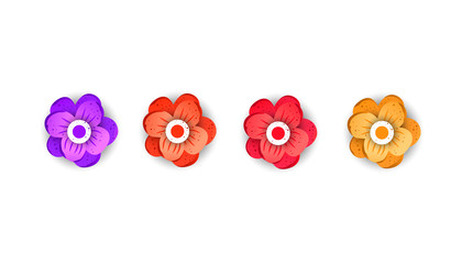 Creative saturated gradient spring flowers in flat style isolated on white background. View from above. Can be used for design banners, cards, t-shirts