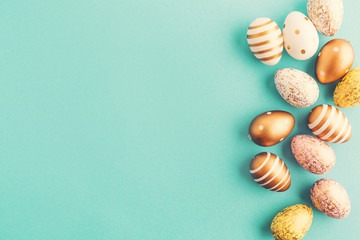 Easter Flat Lay of Eggs on turquoise