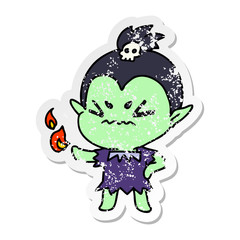 distressed sticker cartoon of cute kawaii vampire girl