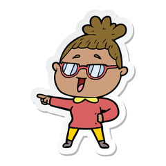 sticker of a cartoon happy woman wearing spectacles