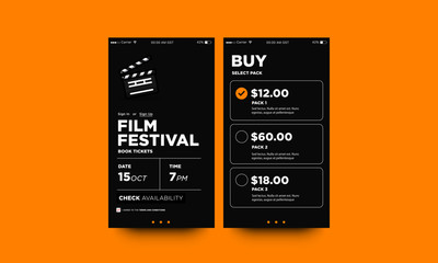 Film Festival Ticket Booking App with Clapperboard Vector Illustration
