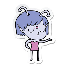 sticker of a cartoon alien girl